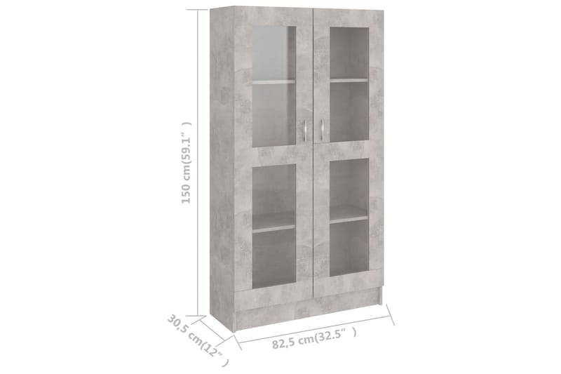 Vitrinskåp betonggrå 82,5x30,5x150 cm spånskiva - Grå - Förvaring - Skåp - Vitrinskåp