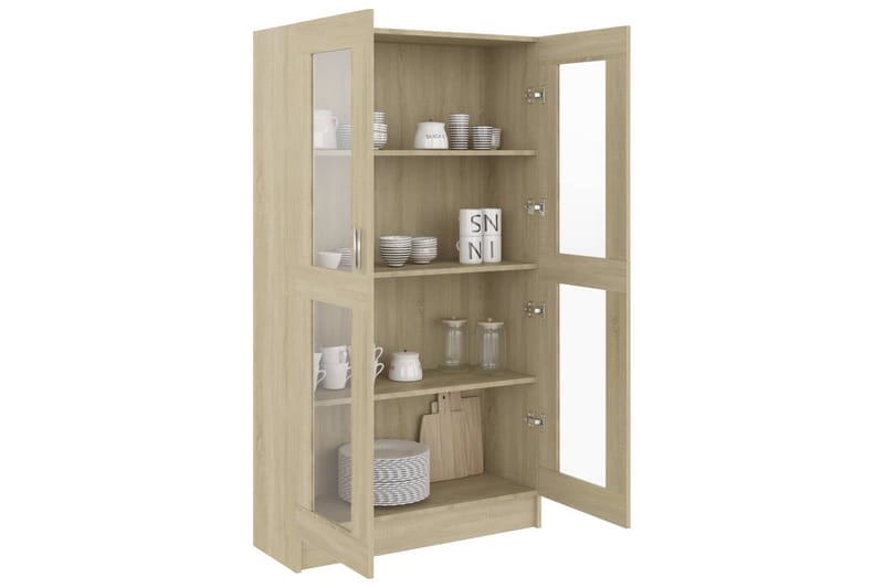Vitrinskåp sonoma-ek 82,5x30,5x150 cm spånskiva - Brun - Förvaring - Skåp - Vitrinskåp