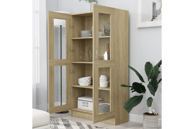 Vitrinskåp sonoma-ek 82,5x30,5x150 cm spånskiva - Brun - Förvaring - Skåp - Vitrinskåp