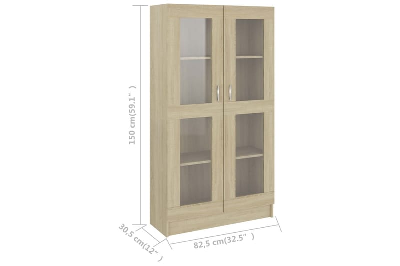Vitrinskåp sonoma-ek 82,5x30,5x150 cm spånskiva - Brun - Förvaring - Skåp - Vitrinskåp