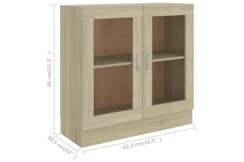 Vitrinskåp sonoma-ek 82,5x30,5x80 cm spånskiva - Brun - Förvaring - Skåp - Vitrinskåp