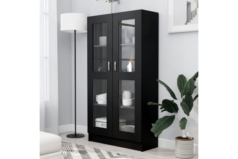 Vitrinskåp svart 82,5x30,5x150 cm spånskiva - Svart - Förvaring - Skåp - Vitrinskåp