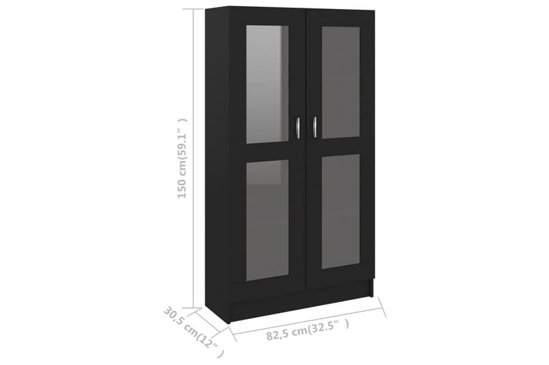 Vitrinskåp svart 82,5x30,5x150 cm spånskiva - Svart - Förvaring - Skåp - Vitrinskåp