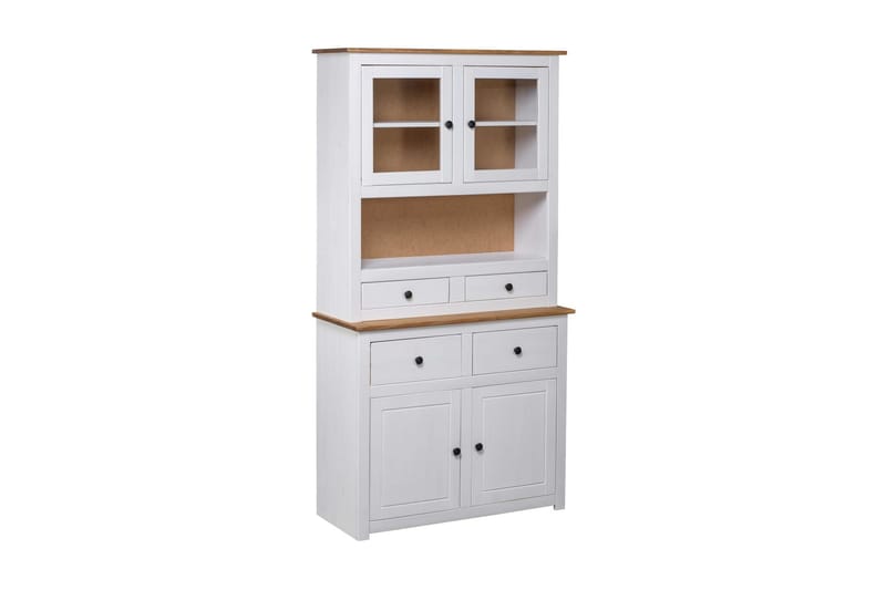 Vitrinskåp vit 93x40,5x180 cm massiv furu panama - Vit - Förvaring - Skåp - Vitrinskåp