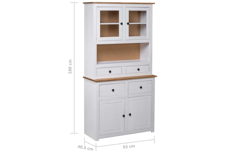 Vitrinskåp vit 93x40,5x180 cm massiv furu panama - Vit - Förvaring - Skåp - Vitrinskåp