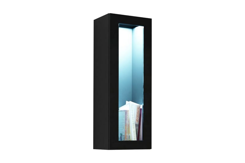 WILBER Vitrinskåp 35x32x90 cm - Svart/Svart högglans/Vit LED - Förvaring - Skåp - Vitrinskåp