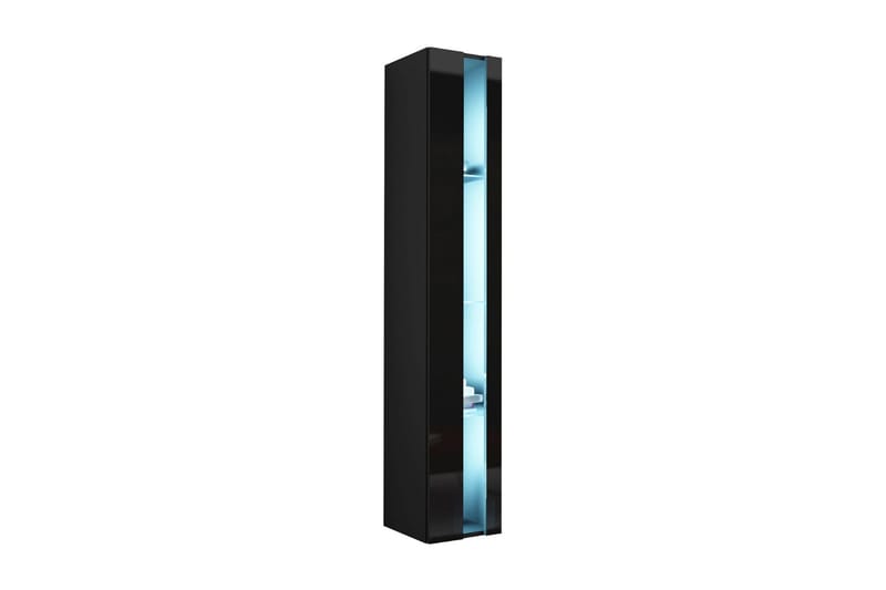 Wishon Smalt Vitrinskåp LED Belysning 30 cm djup 40 cm bred 180 cm hög Mörkt Trä Glas, Svart/Svart högglans/RGB LED