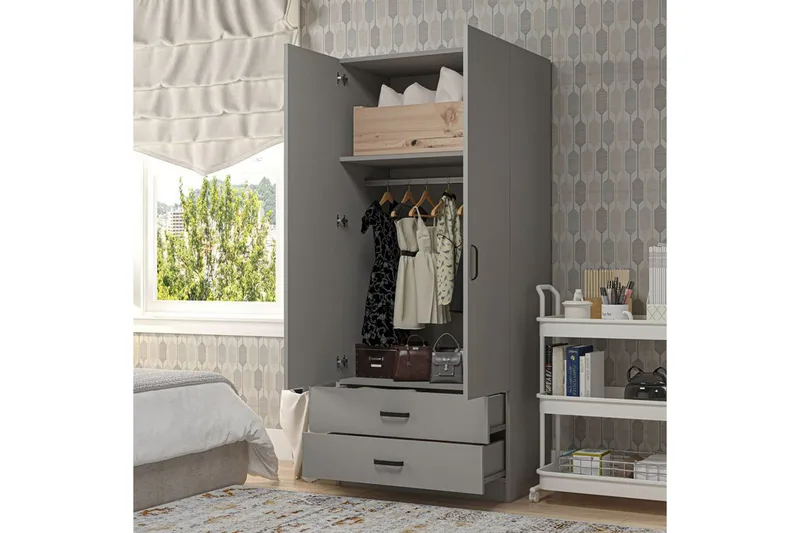 Yaman Garderobsskåp 80x182 cm - Grå - Förvaring - Skåp - Garderobsskåp