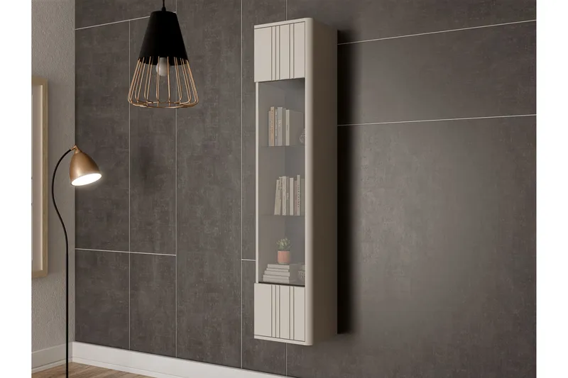 Zalricus Vitrinskåp 36x164 cm - Beige - Förvaring - Skåp - Vitrinskåp