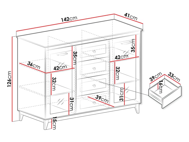 Zeylor Vitrinskåp 142 cm med Belysning - Förvaring - Skåp - Vitrinsk åp