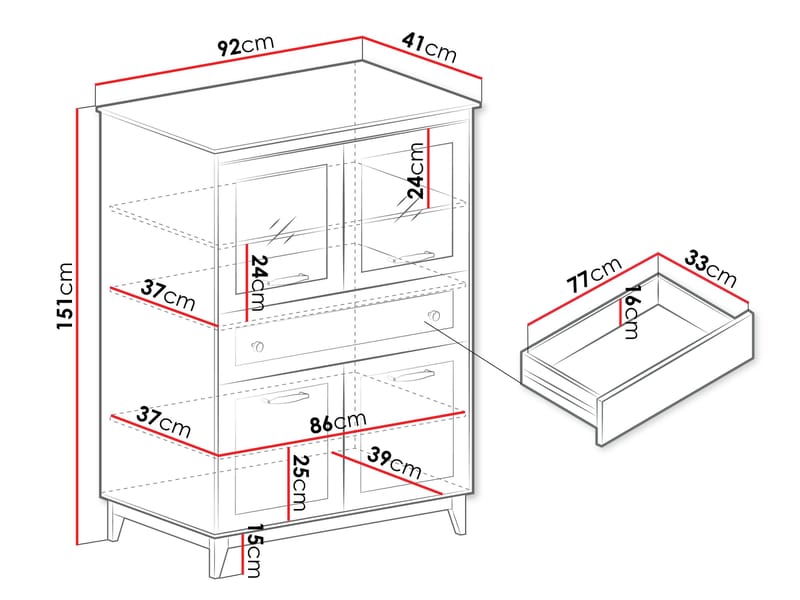 Zeylor Vitrinskåp 151 cm - Förvaring - Skåp - Vitrinskåp