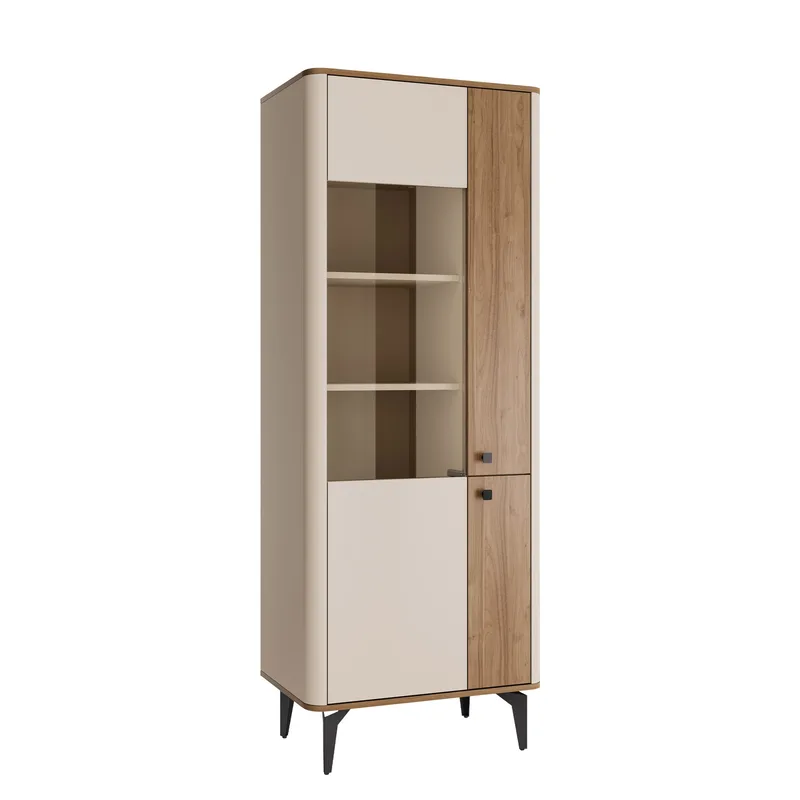 Zeyrin Vitrinskåp 74x190 cm, Brun|beige|svart