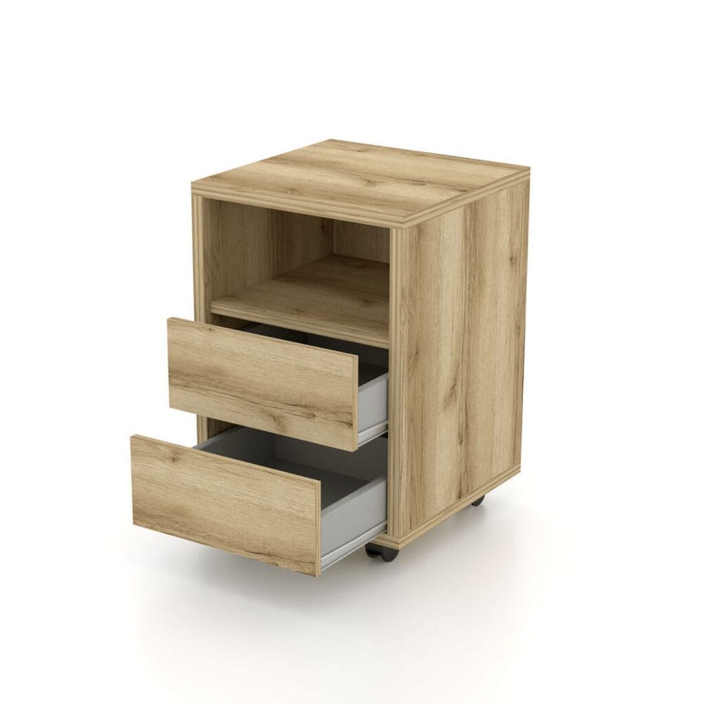 Skåp på hjul Agapi med 2 lådor - Grand Naturlig Ek Laminat