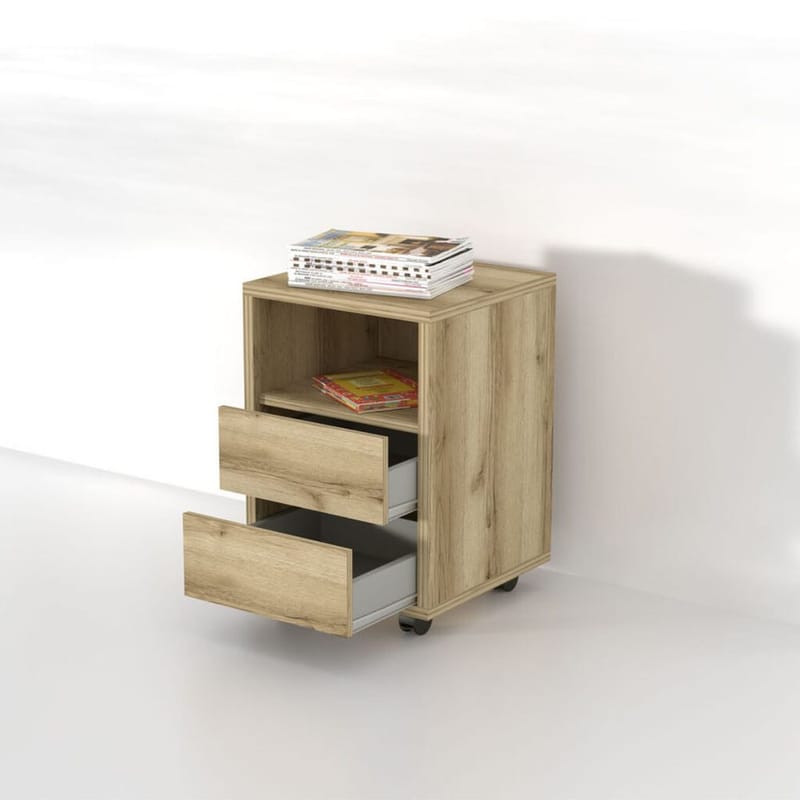 Skåp på hjul Agapi med 2 lådor - Grand Naturlig Ek Laminat - Förvaring - Kontorsförvaring