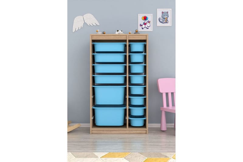 Flerfunktionsskåp Montana (69 x 112.2 x 29.6 cm) Sonomo / Blå - Sonomo / Blå - Förvaring - Småförvaring - Förvaringslådor