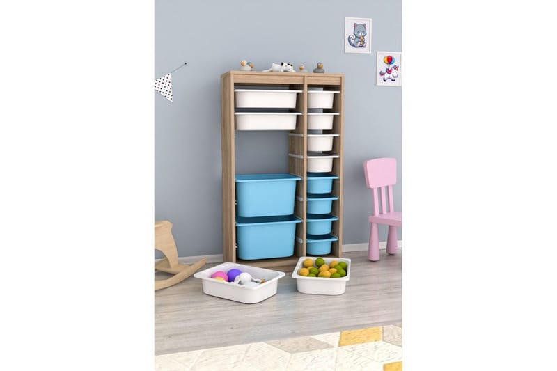 Flerfunktionsskåp Montana (69 x 112.2 x 29.6 cm) Sonomo Vit / Blå - Sonomo Vit / Blå - Förvaring - Småförvaring - Förvaringslådor