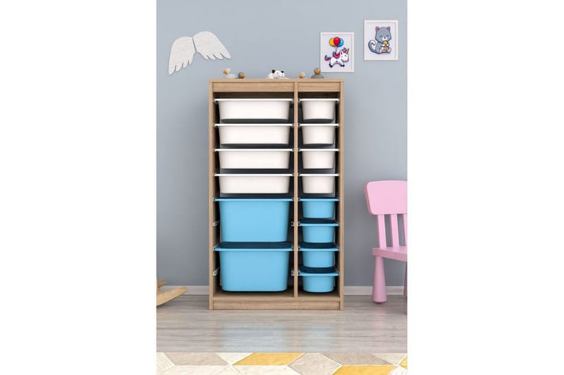 Flerfunktionsskåp Montana (69 x 112.2 x 29.6 cm) Sonomo Vit / Blå - Sonomo Vit / Blå - Förvaring - Småförvaring - Förvaringslådor