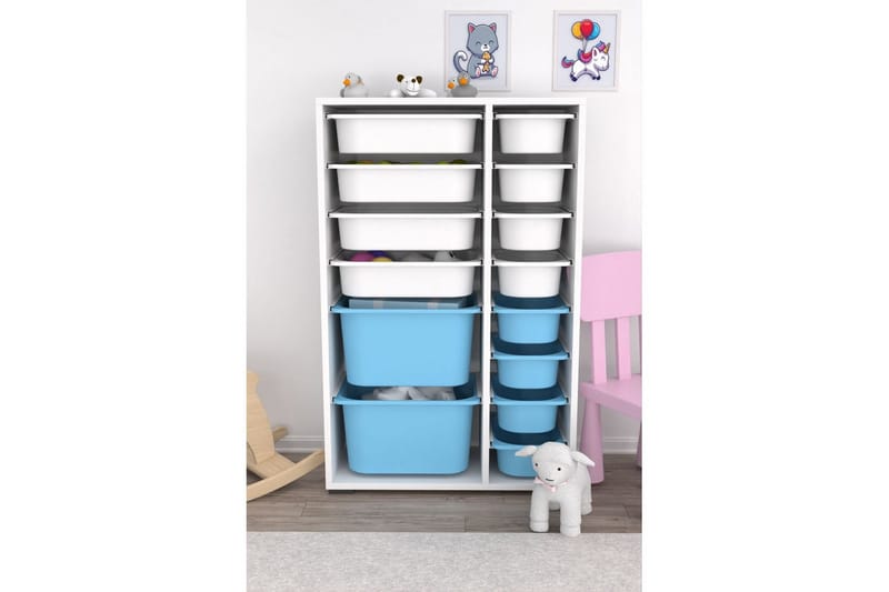 Flerfunktionsskåp Ravielwich (69,5 x 109 x 30 cm) Vit / Blå - Vit / Blå - Förvaring - Småförvaring - Förvaringslådor