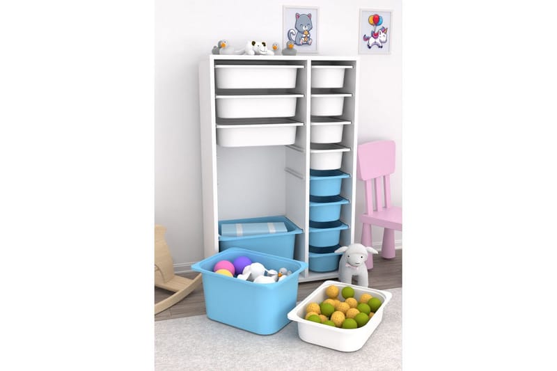 Flerfunktionsskåp Ravielwich (69,5 x 109 x 30 cm) Vit / Blå - Vit / Blå - Förvaring - Småförvaring - Förvaringslådor