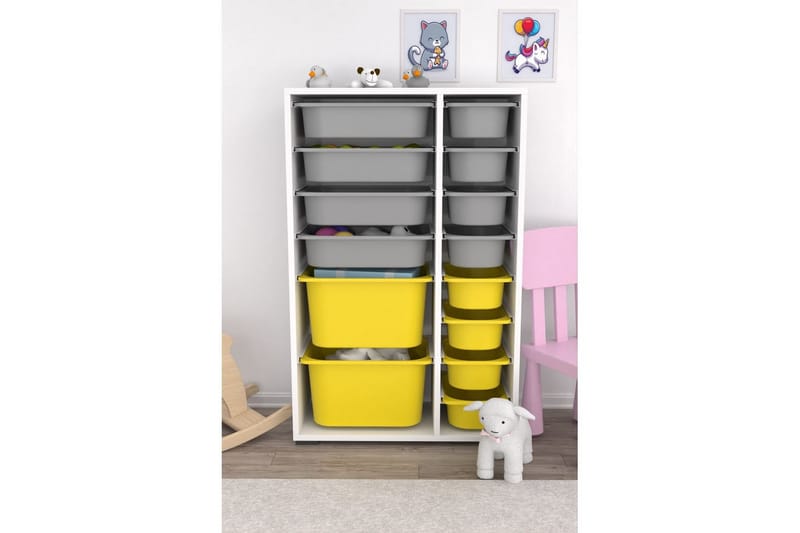 Flerfunktionsskåp Ravielwich (69,5 x 109 x 30 cm) Vit / Grå / Gul - Vit / Grå / Gul - Förvaring - Småförvaring - Förvaringslådor