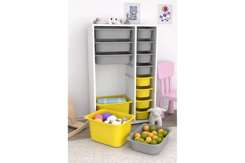 Flerfunktionsskåp Ravielwich (69,5 x 109 x 30 cm) Vit / Grå / Gul - Vit / Grå / Gul - Förvaring - Småförvaring - Förvaringslådor