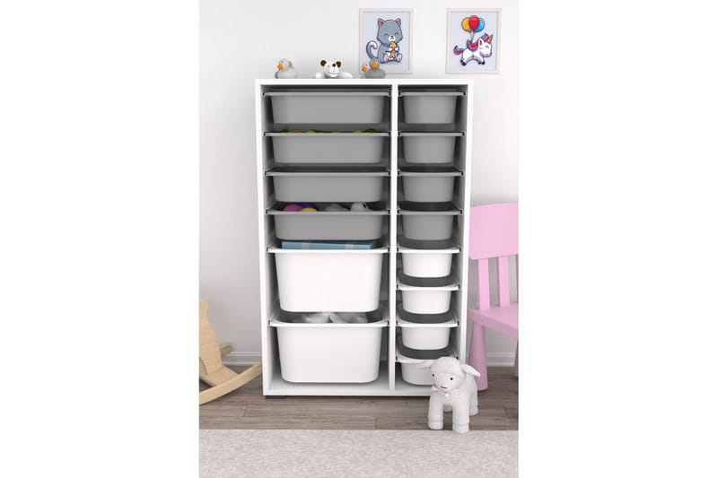 Flerfunktionsskåp Ravielwich (69,5 x 109 x 30 cm) Vit / Grå - Vit / Grå - Förvaring - Småförvaring - Förvaringslådor