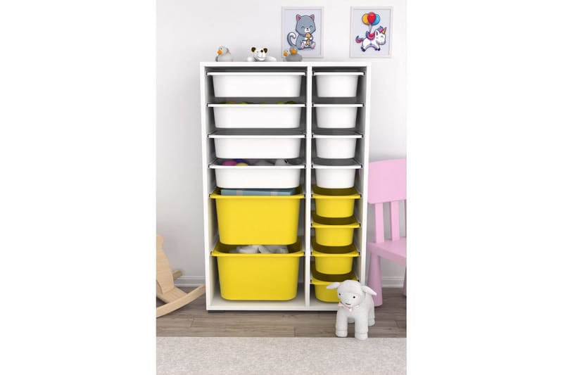 Flerfunktionsskåp Ravielwich (69,5 x 109 x 30 cm) Vit / Gul - Vit / Gul - Förvaring - Småförvaring - Förvaringslådor