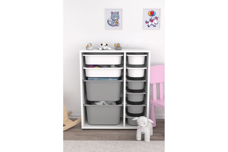 Flerfunktionsskåp Sosan K6B Vit / Grå - Vit / Grå - Förvaring - Småförvaring - Förvaringslådor