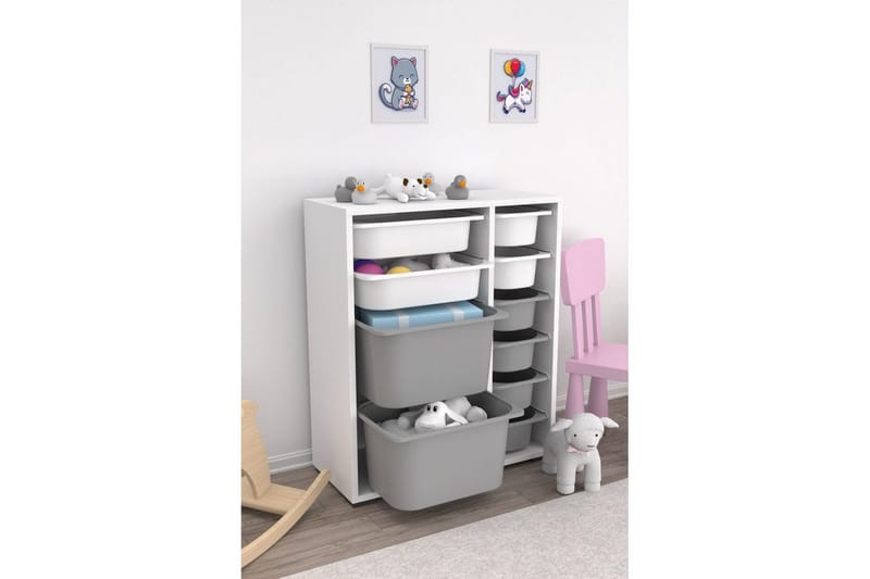 Flerfunktionsskåp Sosan K6B Vit / Grå - Vit / Grå - Förvaring - Småförvaring - Förvaringslådor