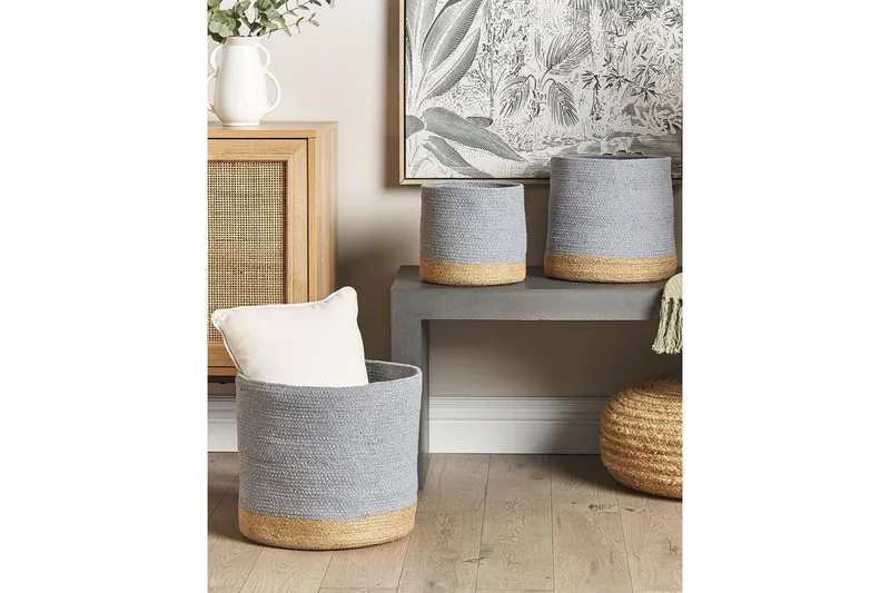 Korg Basima set om 3 Beige, grå - Beige, grå - Förvaring - Småförvaring - Förvaringskorg - Flätad korg & rottingkorg