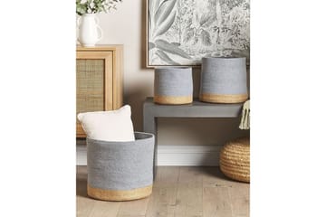 Korg Basima set om 3 Beige, grå - Beige, grå - Förvaring - Småförvaring - Förvaringskorg - Flätad korg & rottingkorg
