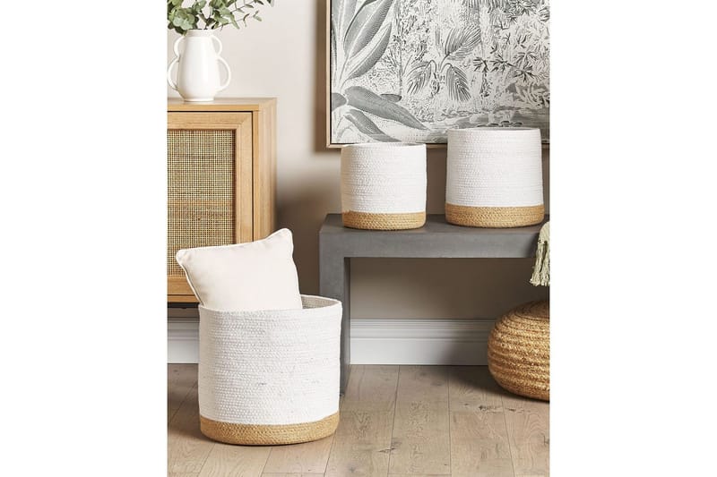 Korg Basima set om 3 Beige, vit - Beige, vit - Förvaring - Småförvaring - Förvaringskorg - Flätad korg & rottingkorg
