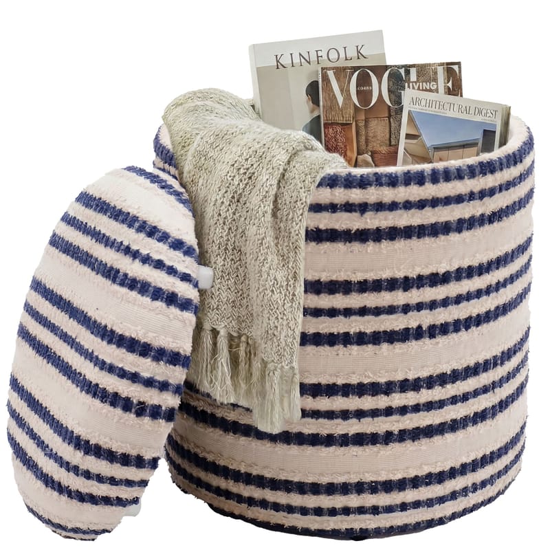 Öster Rund sittpuff med förvaring i bomull - beige, mörkblå - Förvaring - Småförvaring - Förvaringskorg - Flätad korg & rottingkorg
