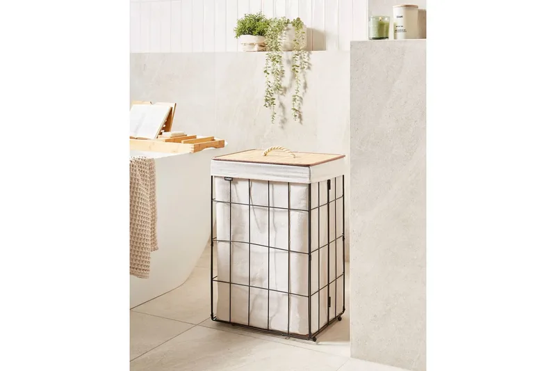 Tvättkorgar Mirissa Svart/vit/ljus trä - Svart/vit/ljus trä - Möbler - Tillbehör & accessoarer - Badrumstillbehör