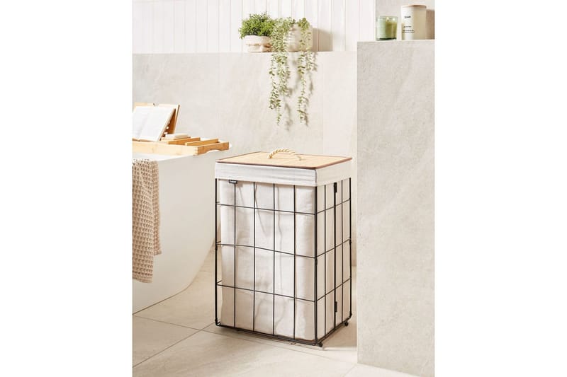 Tvättkorgar Mirissa Svart/vit/ljus trä - Svart/vit/ljus trä - Möbler - Tillbehör & accessoarer - Badrumstillbehör