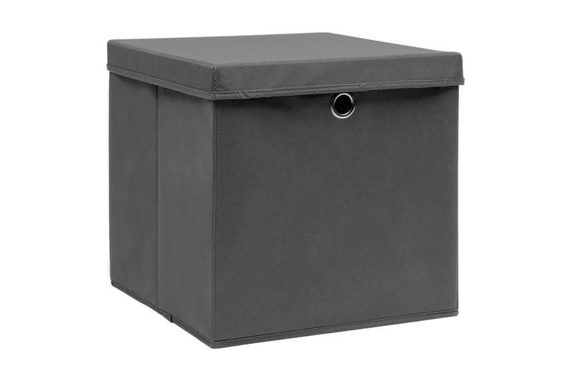 Förvaringslådor med lock 10 st 28x28x28 cm grå - Grå - Förvaringslådor
