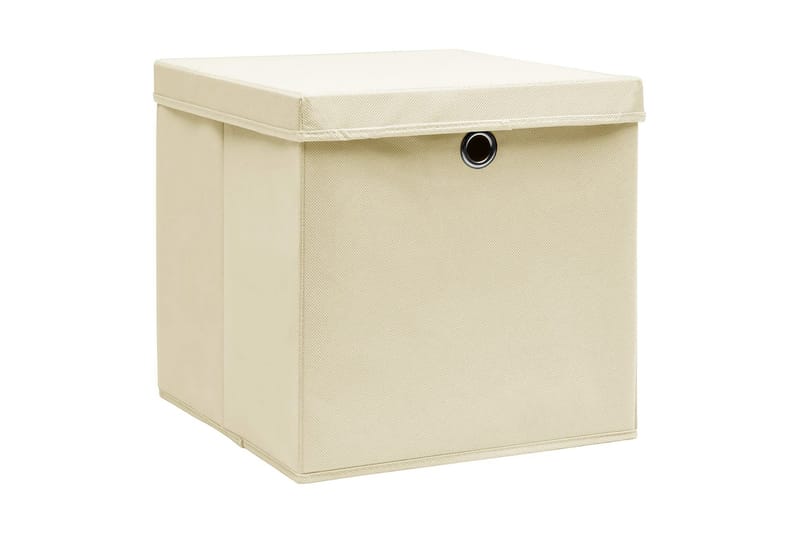 Förvaringslådor med lock 10 st 28x28x28 cm gräddvit - Kräm - Förvaringslådor