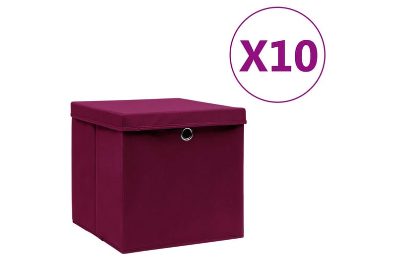 Förvaringslådor med lock 10 st 28x28x28 cm mörkröd - Mörkröd - Förvaring - Småförvaring - Förvaringslådor