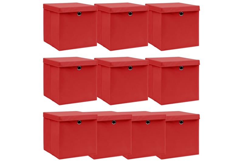 Förvaringslådor med lock 10 st röd 32x32x32 cm tyg - Röd - Förvaring - Småförvaring - Förvaringslådor