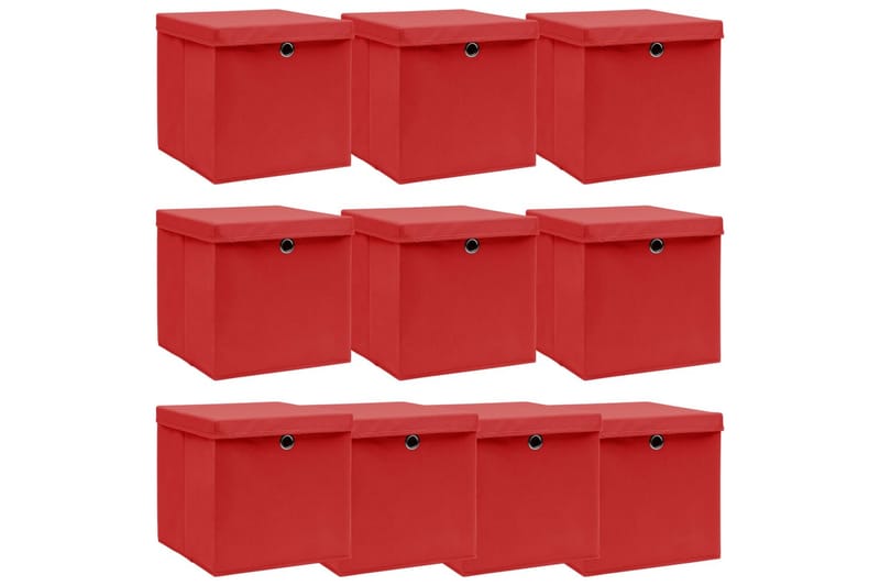Förvaringslådor med lock 10 st röd 32x32x32 cm tyg - Röd - Förvaringslådor