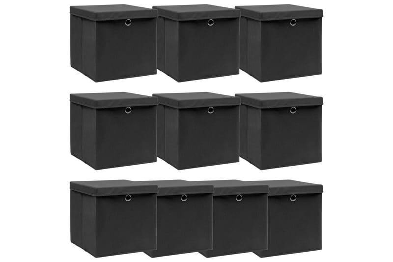 Förvaringslådor med lock 10 st svart 32x32x32 cm tyg - Svart - Förvaring - Småförvaring - Förvaringslådor