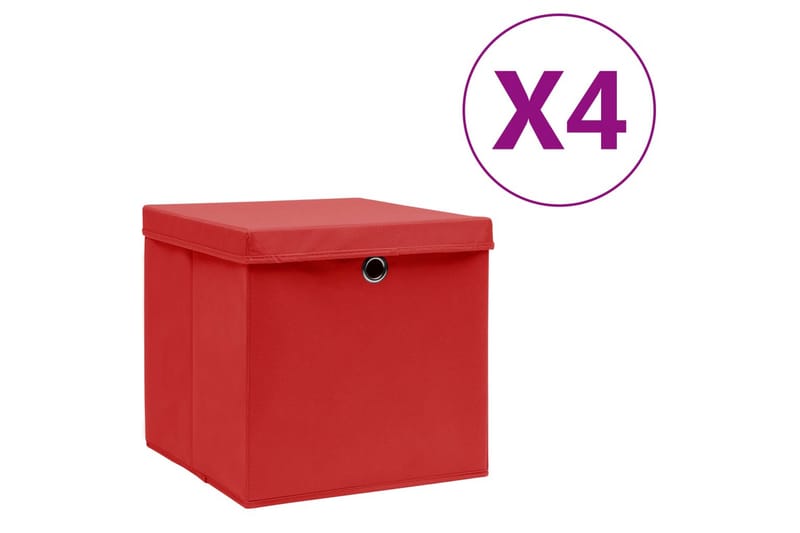 Förvaringslådor med lock 4 st 28x28x28 cm röd - Röd - Förvaringslådor