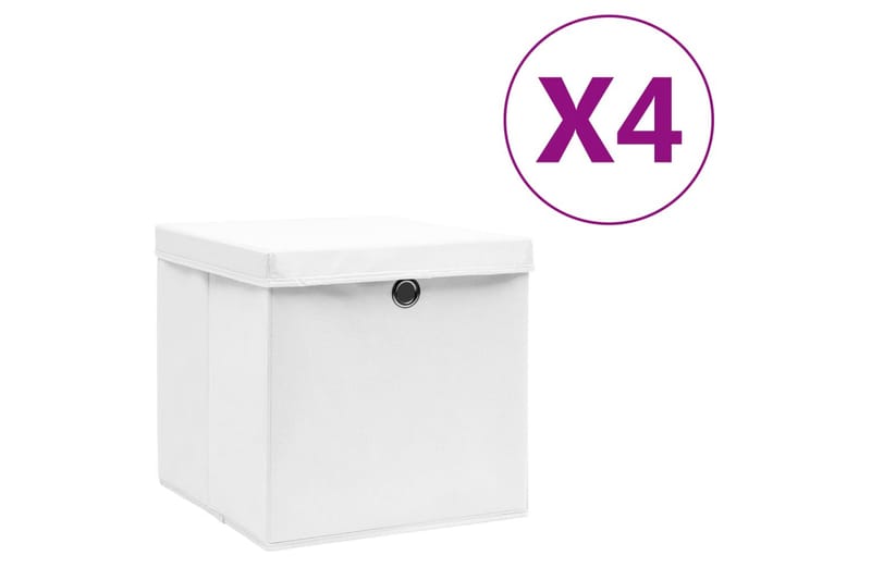 Förvaringslådor med lock 4 st 28x28x28 cm vit - Vit - Förvaring - Småförvaring - Förvaringslådor