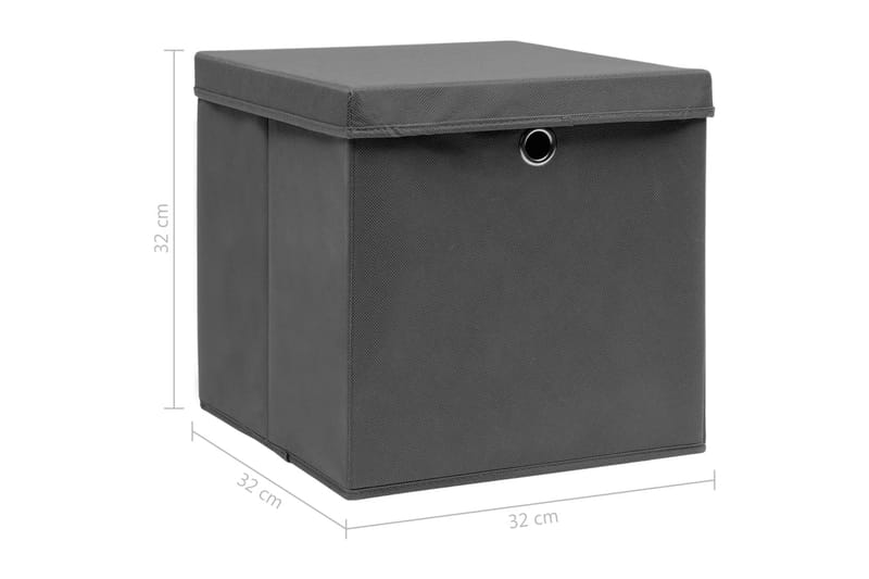 Förvaringslådor med lock 4 st grå 32x32x32 cm tyg - Grå - Förvaring - Småförvaring - Förvaringslådor