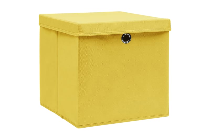 Förvaringslådor med lock 4 st gul 32x32x32 cm tyg - Gul - Förvaringslådor