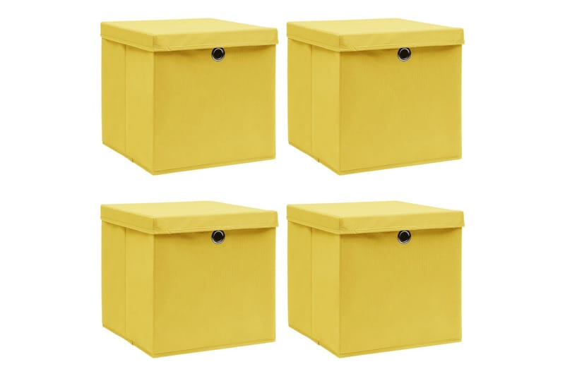 Förvaringslådor med lock 4 st gul 32x32x32 cm tyg - Gul - Förvaring - Småförvaring - Förvaringslådor