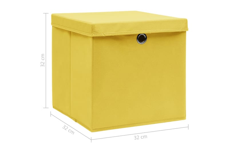 Förvaringslådor med lock 4 st gul 32x32x32 cm tyg - Gul - Förvaringslådor