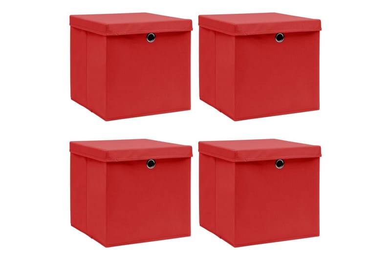 Förvaringslådor med lock 4 st röd 32x32x32 cm tyg - Röd - Förvaring - Småförvaring - Förvaringslådor