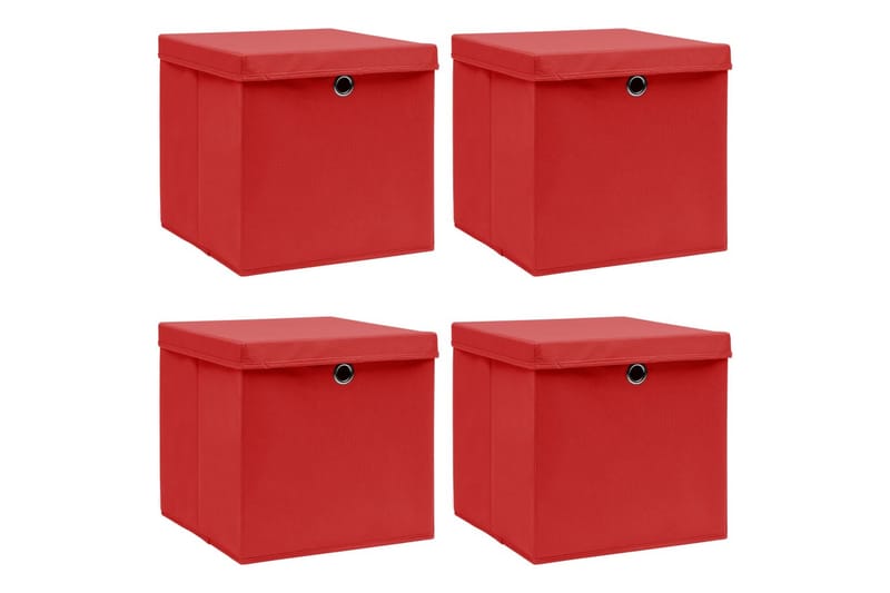 Förvaringslådor med lock 4 st röd 32x32x32 cm tyg - Röd - Förvaringslådor