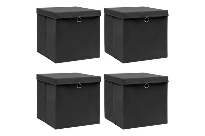 Förvaringslådor med lock 4 st svart 32x32x32 cm tyg - Svart - Förvaring - Småförvaring - Förvaringslådor